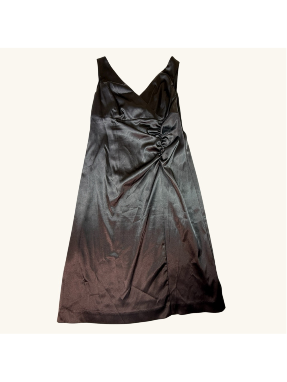 Betsy & Adam Black Satin Cocktail Dress Womens Size 14 Ruched Formal Midi Dress
